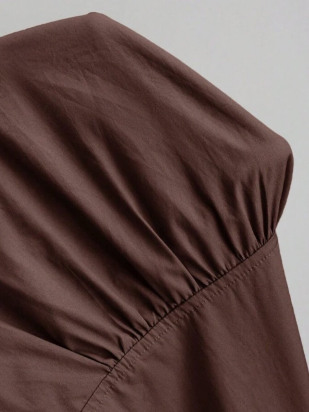Women's Brown Cotton Button Front Cropped Top 3/4 Sleeve Casual Blouse - Picture 4 of 4